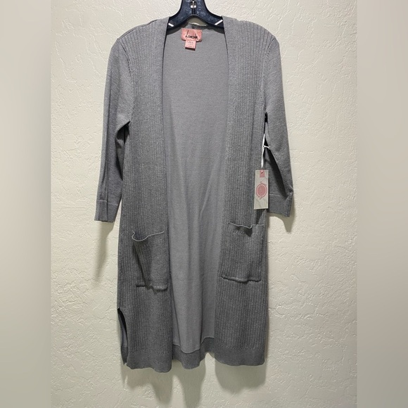 Sweaters - Lovecode size medium Gray Long Cardigan three-quarter sleeve with Pockets